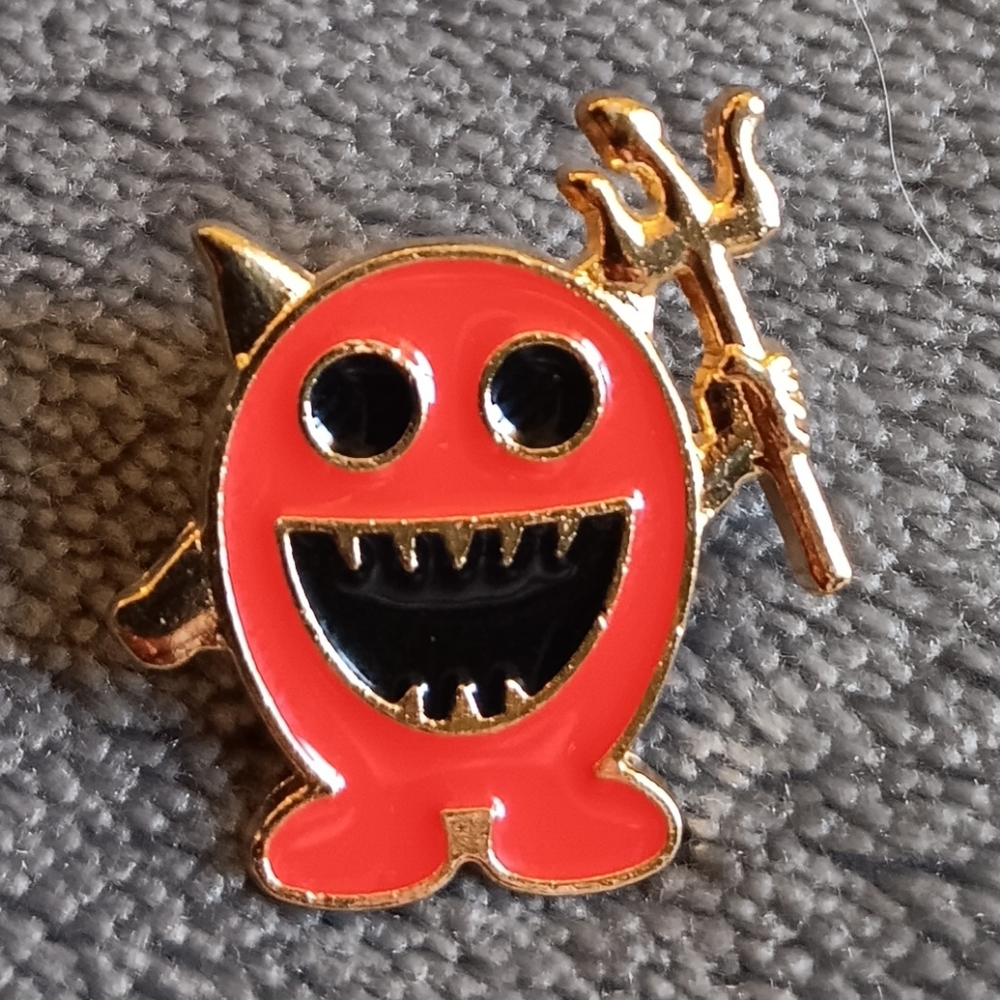 Happy Little Demon Devil Metal Enamel Pin,  Adorable Kawaii Horror Halloween